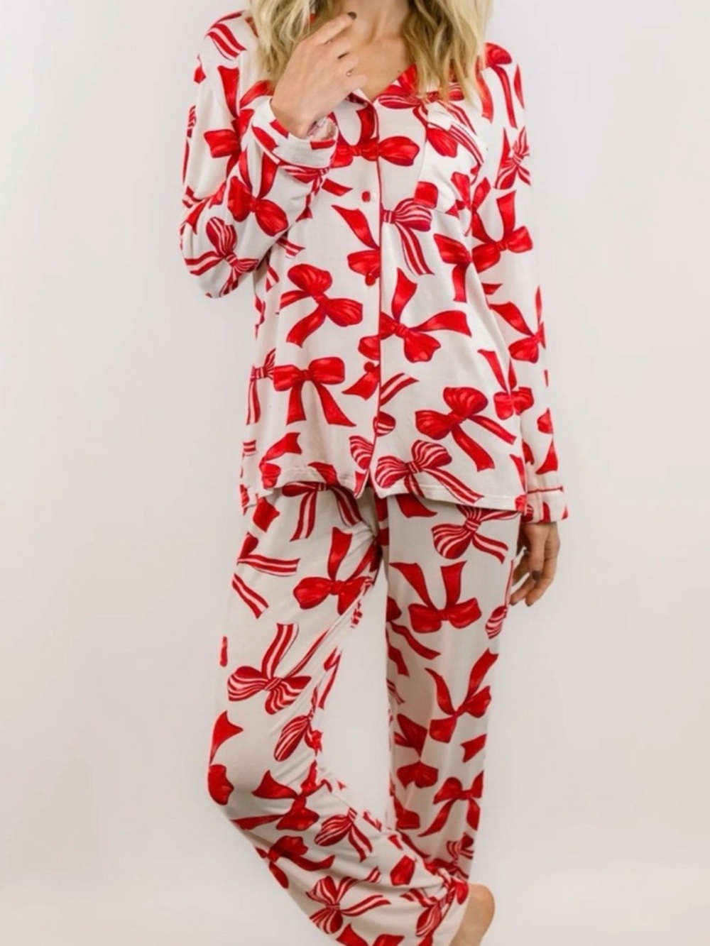In My Sundays Pajama Set with Red Bow Print